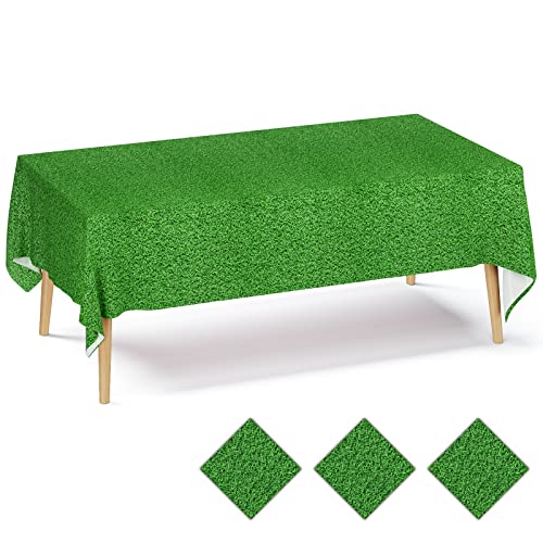Dylives 3 Pack Disposable Grass Table Cover, Football Theme Plastic Party Table Cloth Touchdown Green Grassland Tablecloth For Super Bowl Soccer Sports Birthday Decoration Heavier Duty, 54 X 108 Inch #TOP3