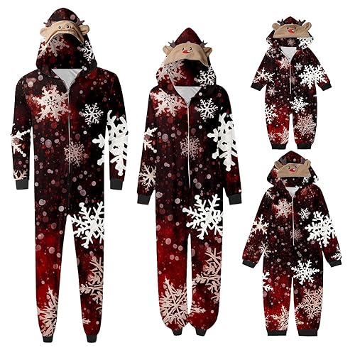 Pijama de Noël en famille homme : combinaison à capuche et flocons