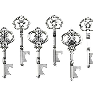 Makhry Gemengd 20 Extra Groot Sleutel Flesopener Vintage Skelet Sleutel Bruilofts Gunsten – 2 Stijlen (Antiek Zilver)