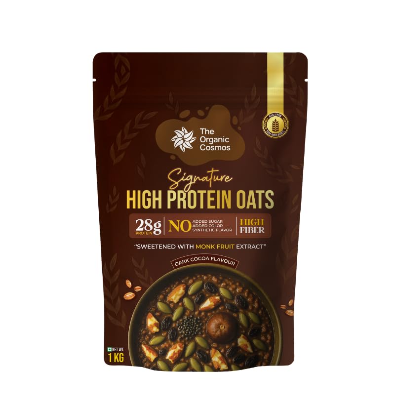 Image of The Organic Cosmos Signature High Protein Oats | 28g Protein | No Added Sugar | Dark Cocoa Flavour | Gluten Free | High Fiber | Sweetened with Monk Fruit Extract | 1kg