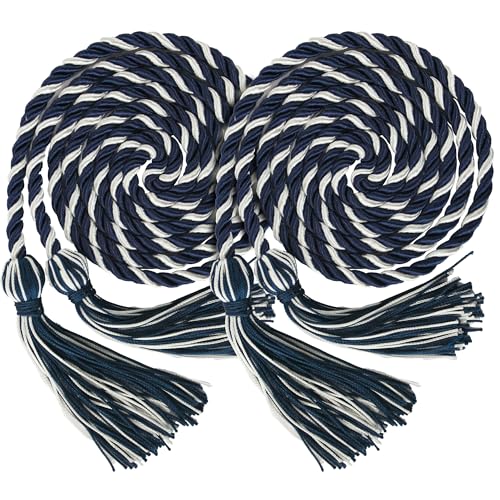 Image of GraduationMall Double Graduation Honor Cords Navy Blue /White 68 inch