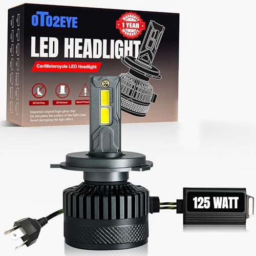 Image of OTO2EYE H4 LED Headlight Bulb for Bike 125W 12500LM 6500K Super Bright White | Motorcycle LED Headlight with Cooling Fan | Long Life | Compatible with H4 /H19 | 1 Years Warranty | Pack of 1