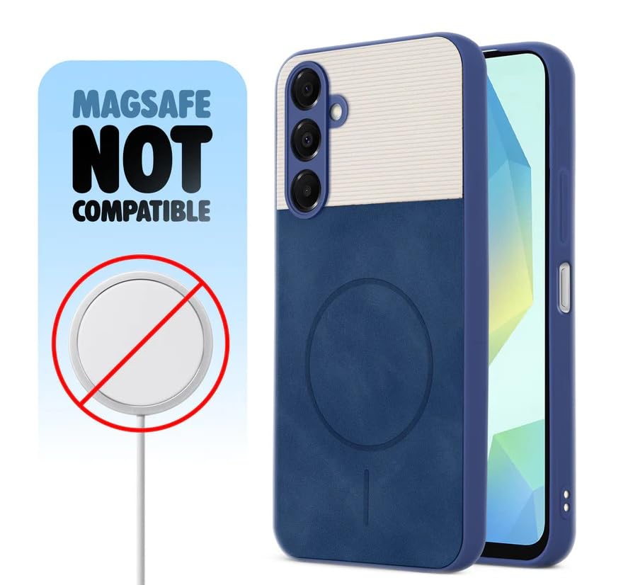 Image of Bintage CASE Mac Safe Design Hard Light Weight Back Case | Soft Border Camera Protect | Dual PU Leather Finish Back Cover Compatible for Samsung Galaxy F15 5G - White & Blue