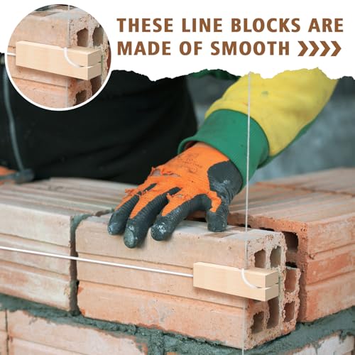 DoubleFill 2 Pairs 4 Inch Line Blocks Masonry String Lines Concrete Blocks for Masonry Tools (Wood,Wood Color)