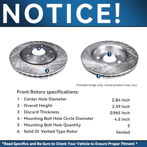 Image of Detroit Axle - 4WD Front Brake Kit for 95-01 Ford Explorer, 98-02 Ranger | Mazda B3000 B4000, 97-01 Mountaineer, 01-02 B2300, Drilled & Slotted Brake Rotors Ceramic Brake Pads: 11.26 inch inch Rotors
