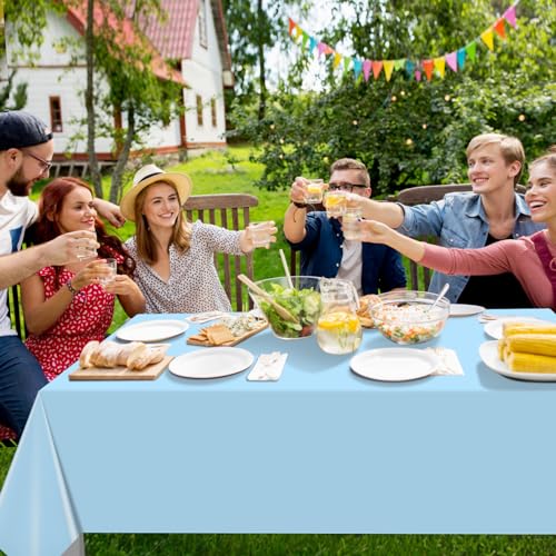 Image of 16 Pack Light Blue Plastic Tablecloth for Rectangle Tables, Premium Decorative Baby Blue Disposable Table Cloths for Parties, Rectangle Party Table Cover for Birthday Wedding Baby Shower, 54x108 Inch