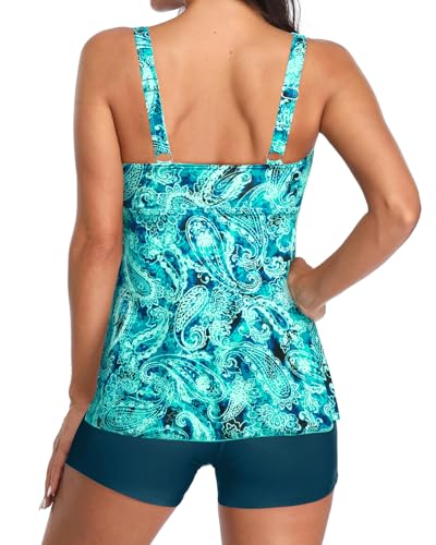 Image of Yonique Women 2 Piece Flowy Tankini Swimsuits with Boyshorts V Neck Swim Tank Tops Bathing Suits Modest Swimwear