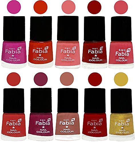 Image of SMC Fabia ALL IN ONE (PACK OF 10), Long Lasting Glossy Nail Polish, 6 ml Each, All Vibrant Colours,02311