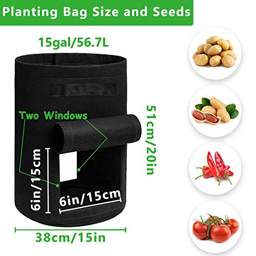 Potato Grow Bags with 2 Flaps 15 Gallon,4 Pack Heavy Duty 400g Planter Pot with Sturdy Handles and 2 Harvest Windows for Potato Tomato and Vegetables