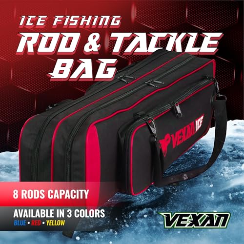 Vexan Ice Fishing Rod Case - Water-Resistant Ice Fishing Tackle Bag, Ice Rod Case - 36" Portable Rod Carrier, Fishing Rod Travel Case, Fly Fishing Bag - Fits 8 Rods, Tip-Ups, & Lures (Red) - Thumbnail 2
