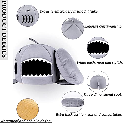 Cat Litter Hot Cat Mat Shark-Shaped House Warm Kennel Kitten Bed One Mat Two Usage Shark Bed For Small Cat Dog Cave Cozy Bed Removable （Light Grey） #TOP1