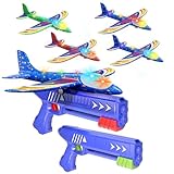 Doloowee Flugzeug Spielzeug, 3 Styroporflieger mit Katapult Spielzeugpistole, Outdoor Spielzeug für Kinder ab 4 Jahre, Geschenk Jungen Mädchen 4 5 6 7 8 9 10 Jahre