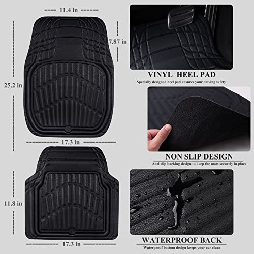 Cass Pass Leather Car Floor Mats -3D Waterproof All Weather Season, Universal Trim To Fit & Anti-Slip Burr Bottom Safety & Light Easy Clean Install For Suv Truck Auto & Durable Luxury (Black) #TOP1