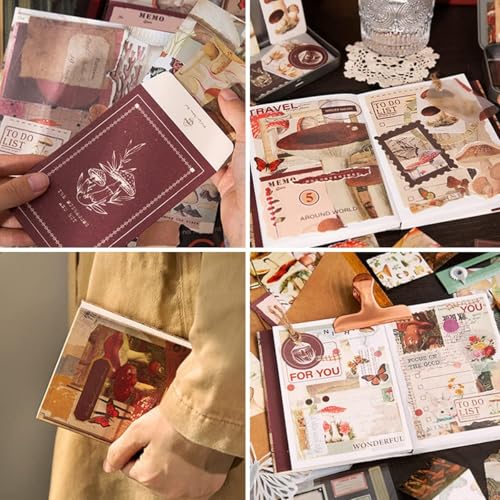 Image of VIBE VISTA Vintage Aesthetic Scrapbook Kit, 346 Pcs, A6 Grid Notebook, Washi, Envelopes, Scrapbook Papers, Folding Labels, Background Papers, Photo Frames, Calendar Stickers, Stickers (Mushroom)