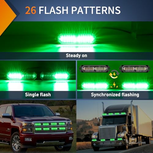 Image of Nilight 8PCS LED Strobe Lights 12V 24V Amber White Sync Feature Ultra Slim | Green 12 LED Emergency Hazard Warning Lights Flashing Warning Mini Surface Mount Grille for Cars Trucks Camper trailer SUVs