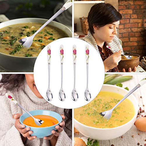 4 colheres de aço inoxidável com cabo de cerâmica talheres de cerâmica