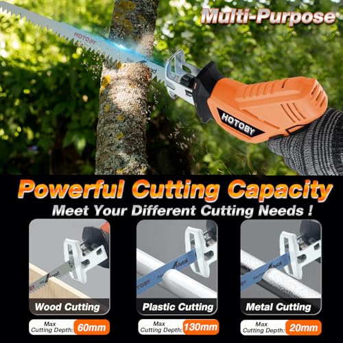 Image of Reciprocating Saw, Cordless, Electric Reciprocating Saw with 2 Batteries, Includeds 8 Blades Kit, Tool-free Blade Change, Variable Speed, Multi-Purpose, For DIY Wood Metal PVC Cutting (Orange)