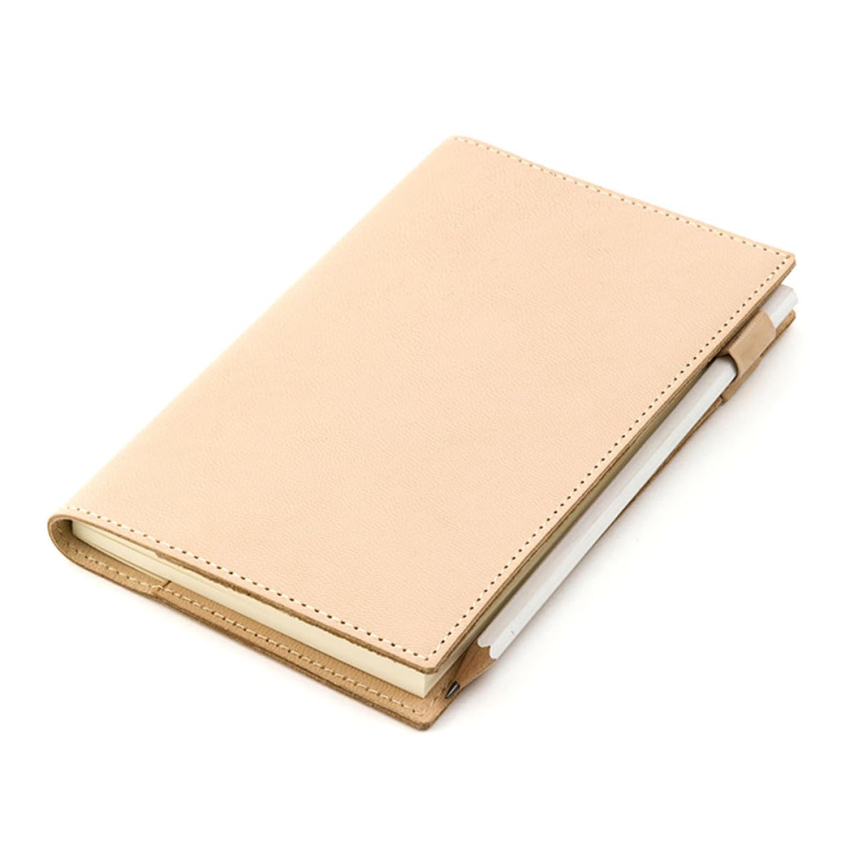 Homoyoyo Funda para Cuaderno A5 de Cuero Genuino Vegetal, Cubierta Protectora Color Natural, Ranuras y Bolsillos Interiores, Adecuado para Papelería, Oficina y Uso Escolar