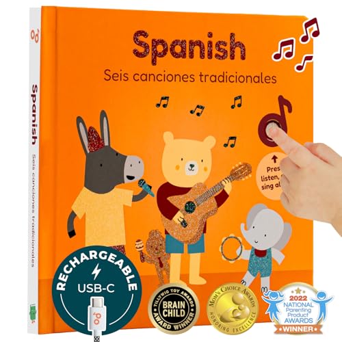 Image of Cali's Books Spanish USB C Rechargeable Musical Book | Spanish Baby Books with 6 Songs | Libros en español para Niños y Bebes | Learn Spanish for Kids | Bilingual Musical Books for Toddlers 1-3