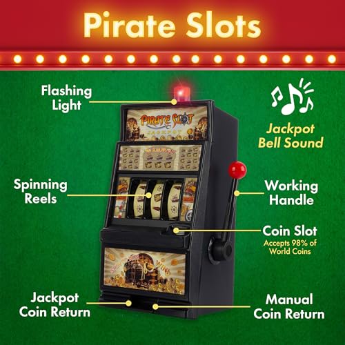 Real Slot Machine - Las Vegas Casino Slots with Flashing Lights and Realistic Jackpot Sounds - Pirate Casino Machine Accepts 98-Percent of World Coins by Trademark Games