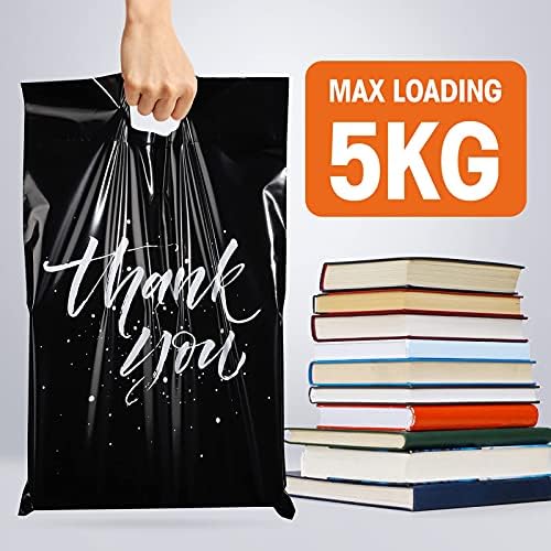 Switory 100Pcs Parcel Bags for Posting Clothes 262x330mm Postal Bags Shipping Bags with Handle Mailing Bags for Clothing Posting Bags with Self Adhesive 10x13" Package Bags Black - Thank You Design