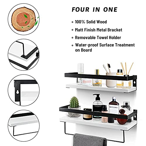 Cheeorry Bathroom Floating Shelves For Wall, White Wall Storage Shelves With Towel Bar, Bathroom Shelf Over Toilet Storage Shelving Wall Mounted For Kitchen, Bathroom,Laundry Room Set Of 2 #TOP5