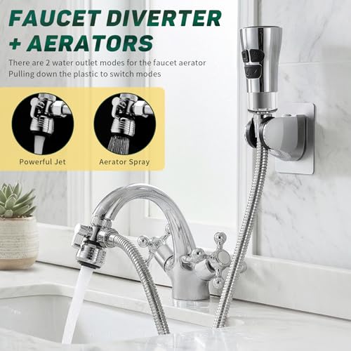 Image of CECEFIN Kitchen Faucet Hose Attachment, 4-Mode ON /Off Sink Sprayer Head with Filter, 4.9Ft Stainless Steel Hose, Water Saving Aerator w / 3-Way Diverter Valve for Hair Washing Laundry Room & Pet Shower