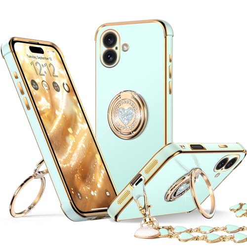 Coque iPhone 2024 Plus XYZ avec support double anneau de protection vert luxueux