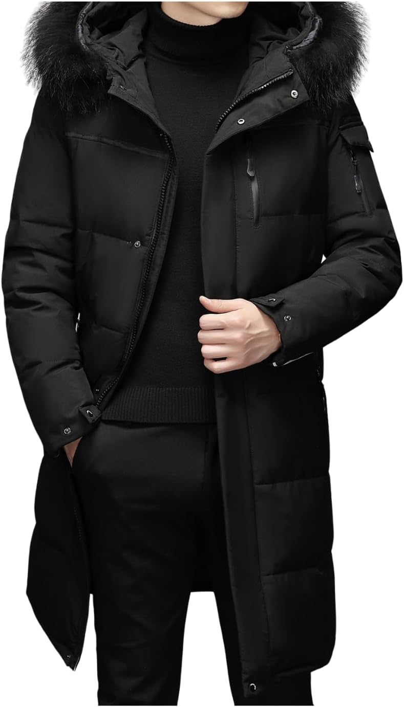 Men's Hooded Long Puffer Jacket Heavy Warm Water Resistant Quilted Winter Coat Puffy Windbreaker Thicken Ski Jackets