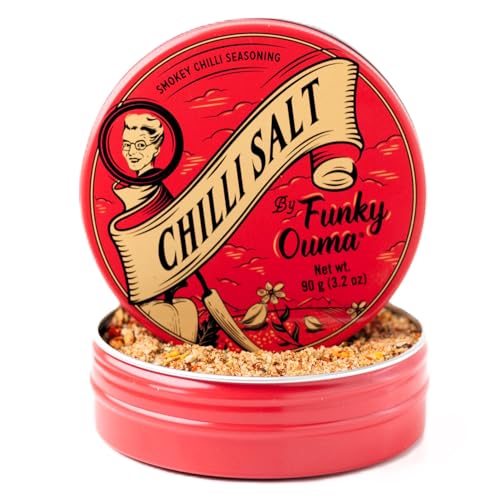 Funky Ouma Chilli Salt 90g – Afrikanisches Chilisalz mit Meersalz & Chili – 100% natürlich, vegan, glutenfrei – Würziges BBQ- & Küchengewürz für Fleisch, Gemüse, Pizza, Guacamole & Cocktails