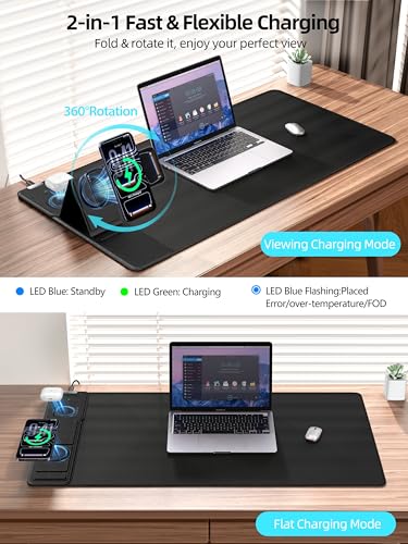 Image of Mouse Pad with Magnetic Wireless Charging & Adjustable Phone Stand, 31.5 inchx15.8 inch Extended Desk Mat, Waterproof Ultra-Smooth Keyboard Pad, Non-Slip Base, with 20W PD Adapter, Black