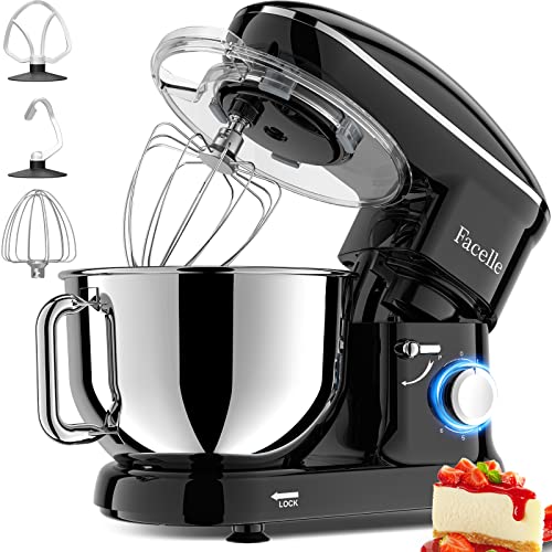 Stand Mixer, Facelle 660W Automatic and Intelligence Kitchen Electric Mixer, 6-Speed Control Tilt-Head Food Mixer with 360° Fast Mix Dough Hook/Whisk/Beater for Baking,Cakes,Cookie(6.5 QT Bowl,Black)