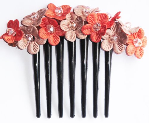 Side Comb Hair accessories French twist hair comb Decorate Daisy Flowers made ​​from fabric handcraft. (Orange Two Tone)