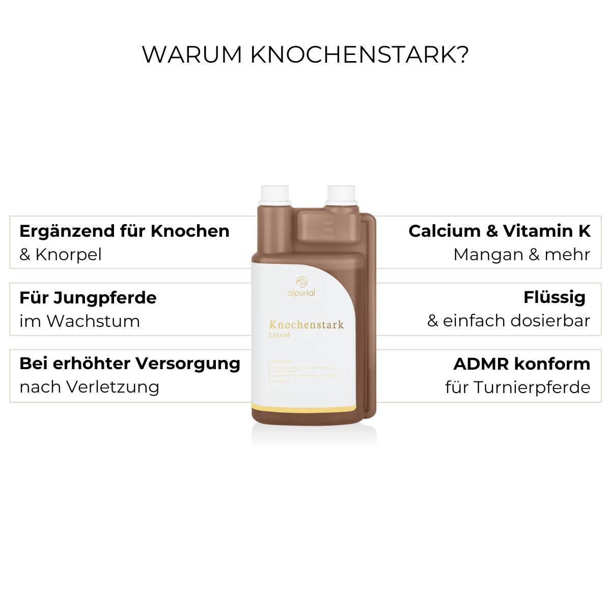 Knochenstark – Ergänzungsfuttermittel für Pferde zur gezielten Versorgung von Knochen und Knorpelstrukturen – mit Calcium, Mangan & Vitamin K – vom Tierarzt entwickelt
