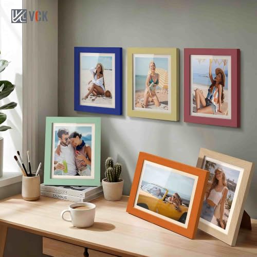 Image of VCK 8x10 Picture Frames 3 Pack, Blue Wood Photo Frame, Wall Display