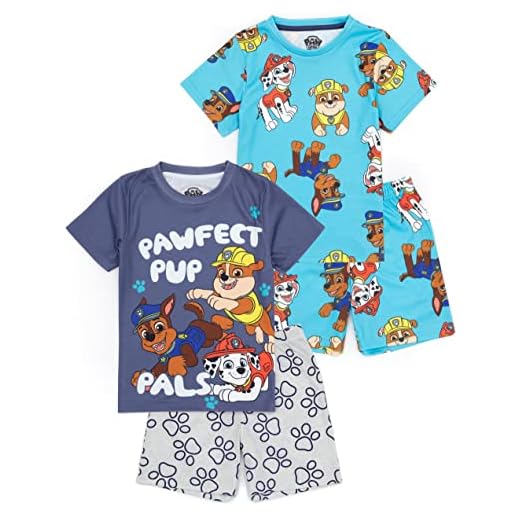Paw Patrol Boys 2 Pack Pijama | Niños pequeños Blue Marshall Rubble Chase Rescue Pups T-Shirt Shorts Set | Serie de TV Ropa de Dormir Mercancía
