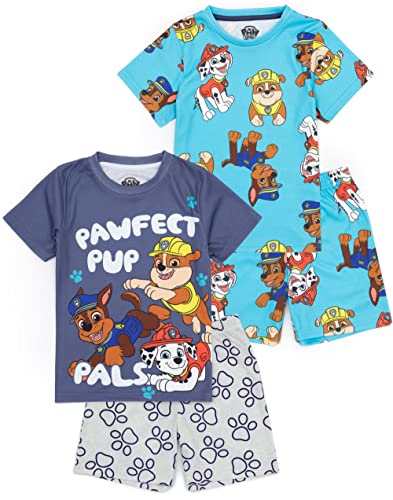 Paw Patrol Boys 2 Pack Pajama Set | Kids Blue Short Sleeve T-Shirt & Shorts | Marshall Rubble & Chase The Rescue Pups PJs