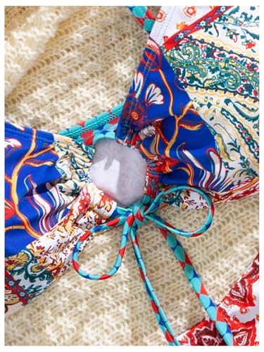 SOLY HUX Bathing Suit for Women Boho Paisley Print Tie Front Cut Out Swimsuit Two Piece Bikini Sets3