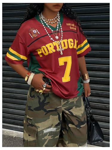 GORGLITTER Women's Plus Size Jersey Shirts Graphic Print Oversized Short Sleeve Number V Neck Y2K Mexico T Shirt3