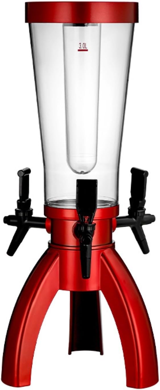 Beer Tower 3L/100oz Beverage Dispenser with Ice Tube & Three Spigot Tabletop Liquor Drink Dispenser for Party(Rojo,With light)
