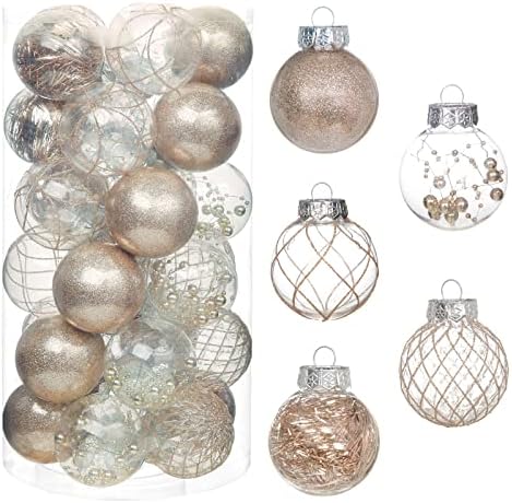 Clear Christmas Ball Ornaments, 30ct 2.36 Inch Champagne Christmas Ornaments for Xmas Tree Shatterproof Clear Plastic Pet Xmas Ornaments for Holiday Wedding Party Gift for Christmas Tree Decoration