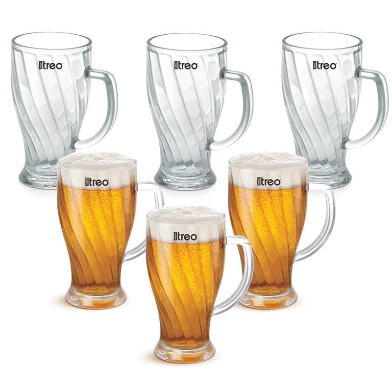 Image of Treo by Milton Swirl Beer Mug I Glasses for Beer, Juice, Mocktail | Scratch Resistant & Easy to Clean | Dishwasher Safe Mug | Transparent | Set of 6, 280 ml Each