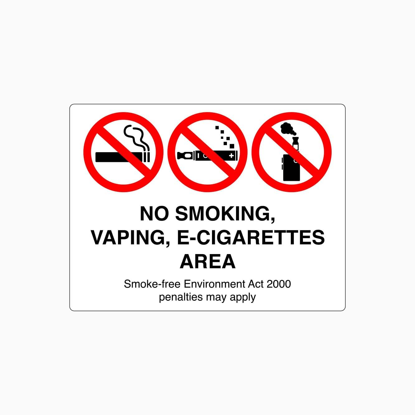 NO SMOKING, VAPING, E-CIGARETTES AREA Sign, 12x8 Metal Tin Sign, No smoking or vaping in this zone.