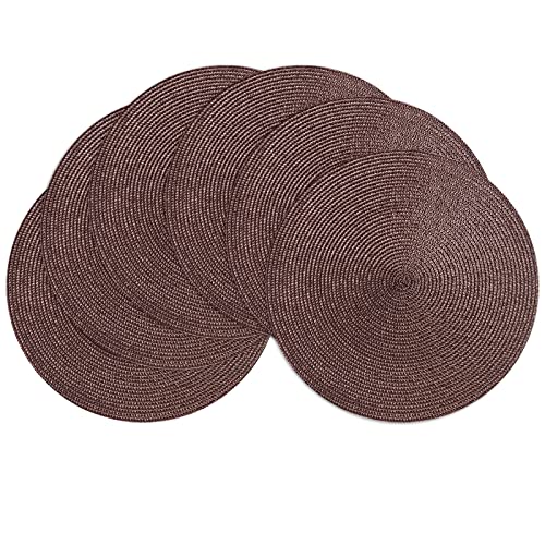 Poqglft Round Braided Placemats Set Of 6 Table Mats For Kitchen Tables Woven Washable Non-Slip Place Mats 15 Inch For Parties (Dark Brown, 6) #TOP6