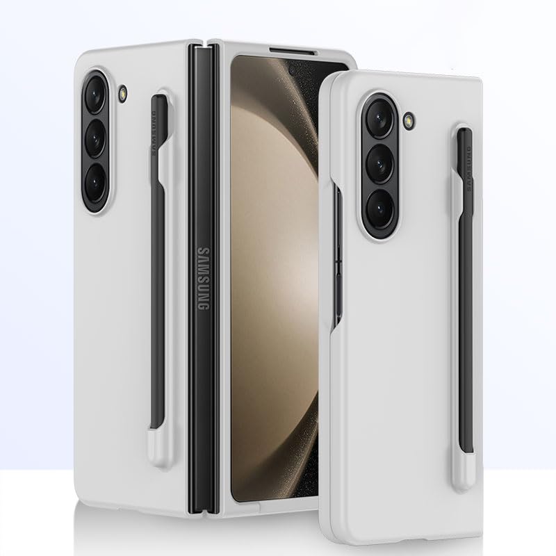 Étui de protection rigide blanc pour Samsung Galaxy Z Fold 5 avec stylet de précision
