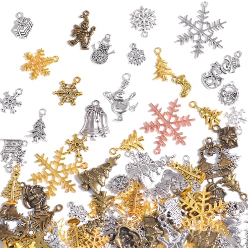 stino 100 G Vintage Antique Metal Christmas Charms for Jewelry Making Bulk Silver & Gold Plated for Bracelet Necklace Earrings DIY Crafts (Christmas)