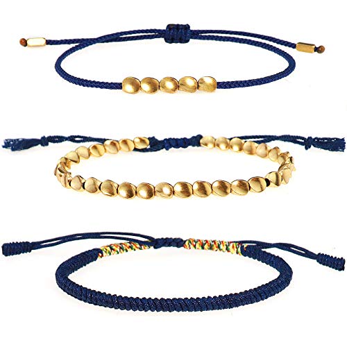 YooAi 3 Piezas Pulsera De Cuentas De Cobre Tibetano Pulsera De Cuerda De Nudo De La Suerte Pulseras De La Amistad Trenzadas Ajustables Hechas A Mano Azul Cover