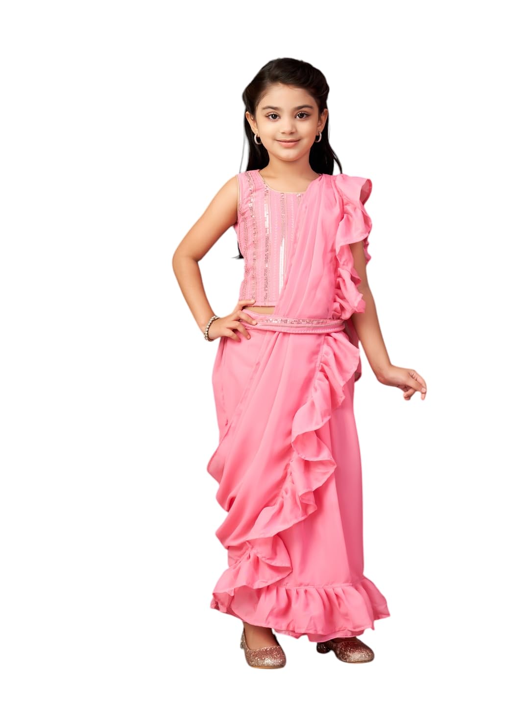 Aarika Girls Ethnic Wear Pink Colour Sequin Embroidery Georgette Lehenga Choli Set With Attached Dupatta-4-13 Years (Lch-Shm-5018)