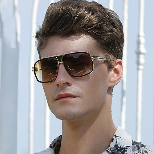 Street Knitted Oversize Classic Cool Vintage Brown Tint Square Sunglasses for Men Shades Large Pilot Stylish Trendy Goggle Retro Aviator Gold Alloy Frame Sun Glasses2