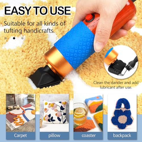 Tufting Gun, Tufting Set Tufting Machine Teppich Pistolen 2*2600mAh Akku mit 27,5 x 27,5'' Aluminium Legierungsrahmen Teppichschneider für Schnittflor Schlingenflor 20 Rollen Garn mit Tufting Tücher